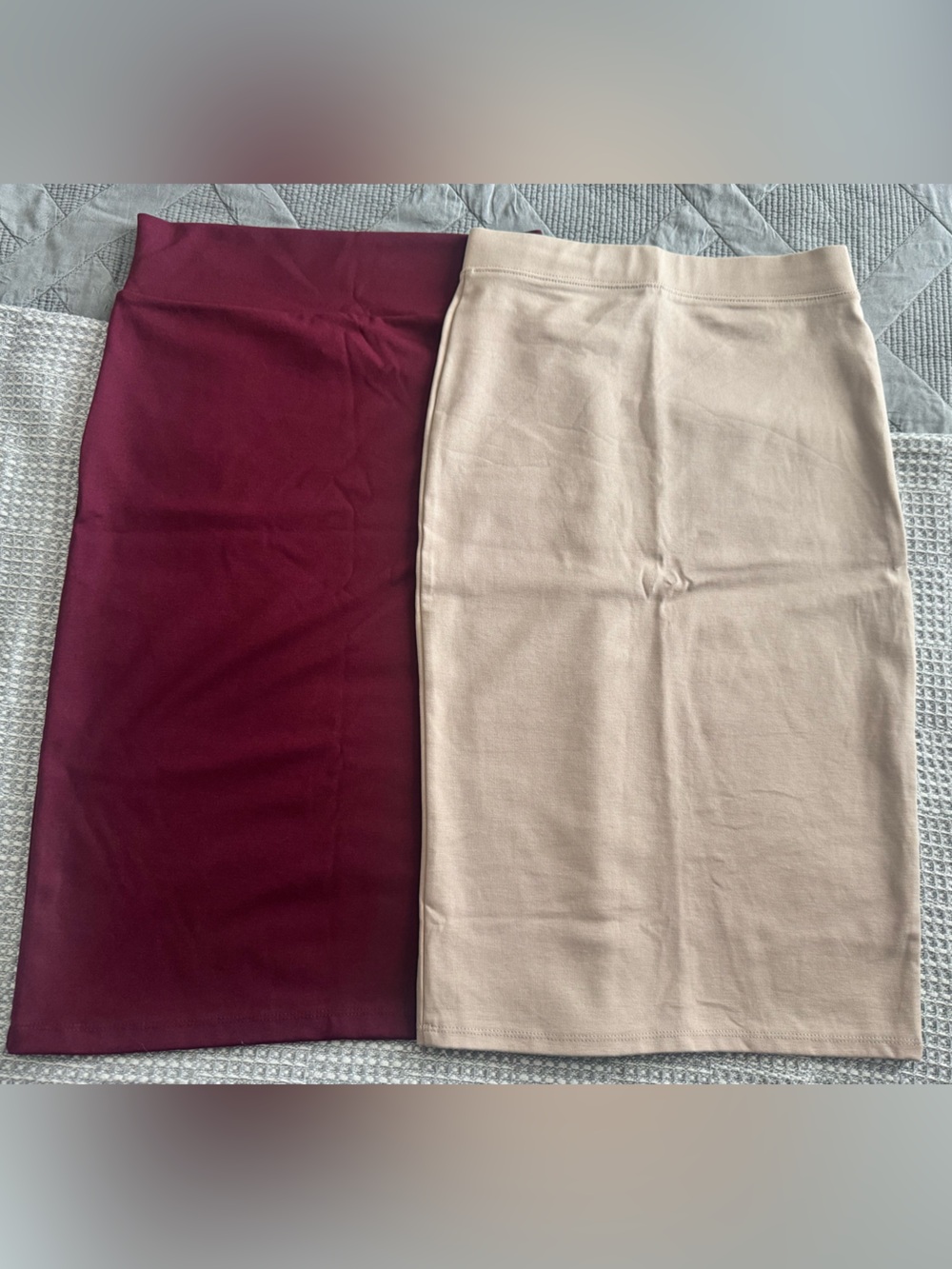 Set of 2 Stretch Pencil Skirts/HighWaisted Bodycon (Burgundy + Blush/Nude)
